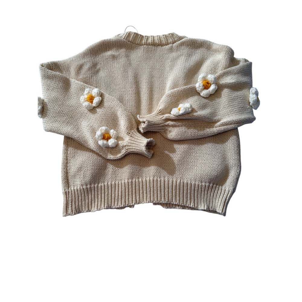 Altar'd State Cream Chunky Knit 3D Daisy Flower Cardigan Sweater 12W2721N  M - Picture 8 of 8